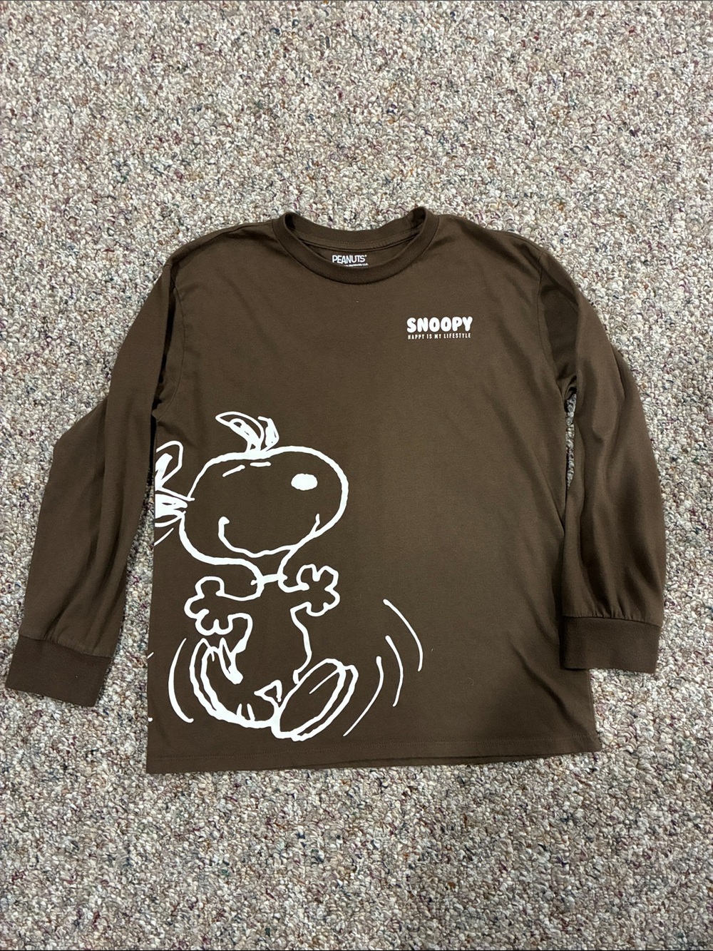 Peanuts Kids Long-Sleeve Top in Brown with White Snoopy Graphic